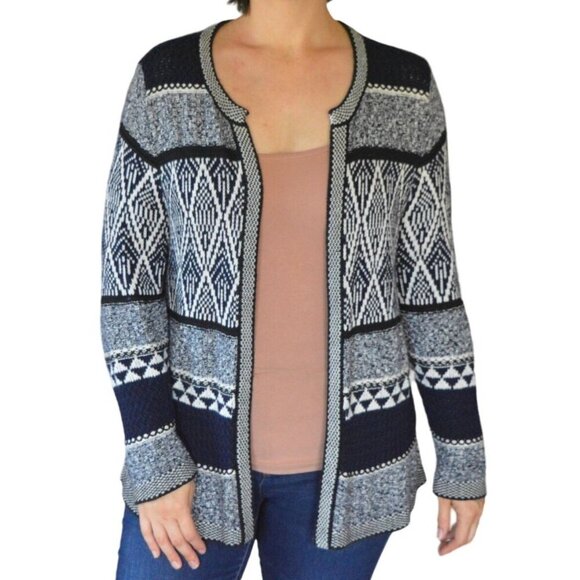 Christopher & Banks Petite Navy White Geometric Cardigan Sweater Women's XL Peti - Picture 1 of 6